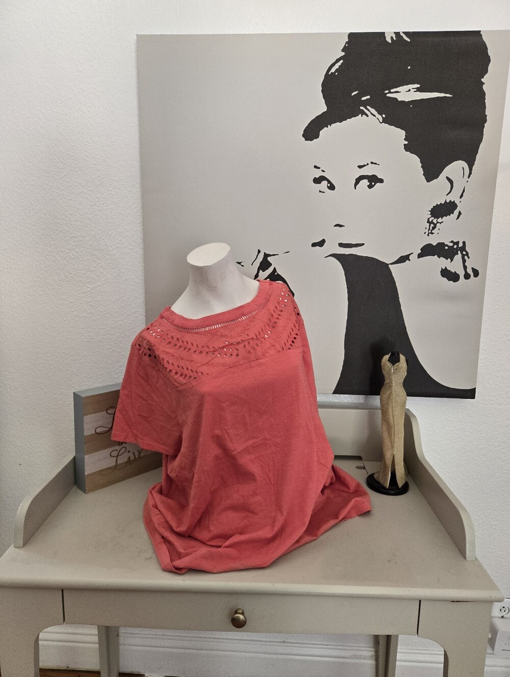 NWT St. Johns Bay Women's Coral Eyelet Yoke Tee Size 2X